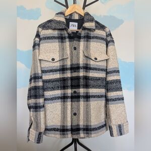 Zara Beige/Black/Grey Plaid Lumberjacket - Size M